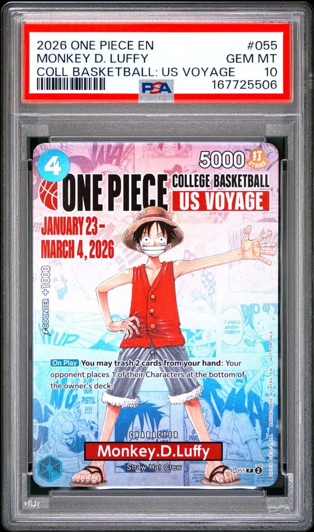 2026 ONE PIECE COLLEGE BASKETBALL: US VOYAGE #055 MONKEY D. LUFFY PSA 10