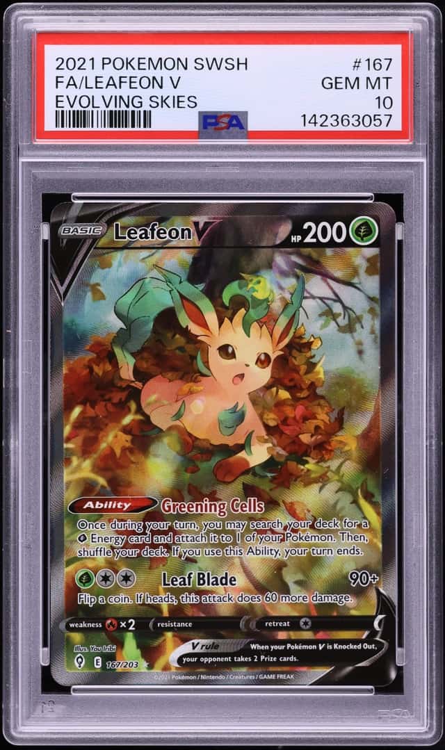 2021 Pokemon Sword & Shield Evolving Skies Full Art Leafeon V #167 PSA 10 GEM MINT