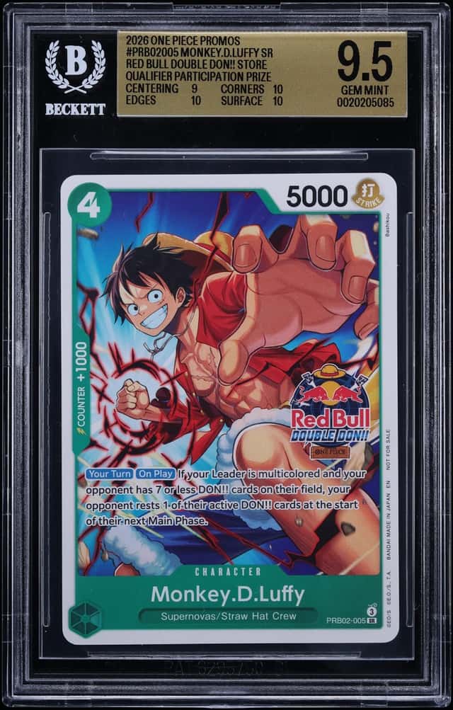 2026 One Piece Promos Monkey.D.Luffy Sr Red Bull Double Don!! Store Qualifier BGS 9.5 GEM MINT