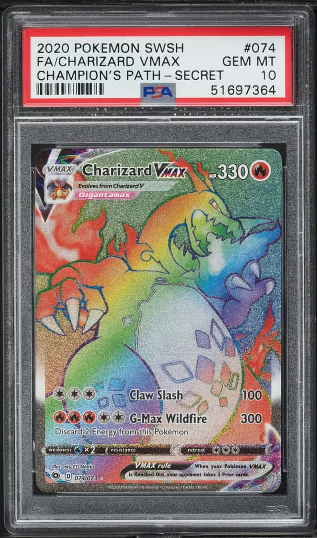 2020 Pokemon Sword & Shield Champion's Path Rainbow Rare Charizard VMAX #74 PSA 10 GEM MINT