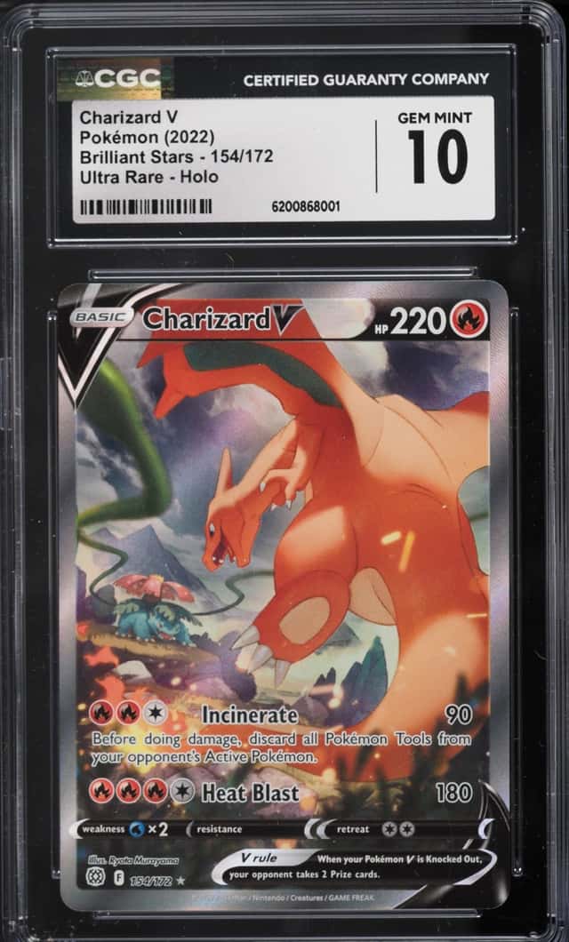 2022 Pokemon Sword & Shield Brilliant Stars Full Art Charizard V #154 CGC 10 GEM MINT