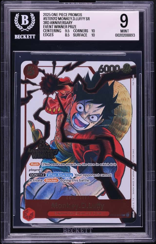 2025 One Piece Promo 3rd Anniversary Winner SR Monkey D. Luffy #ST01-012 BGS 9 MINT