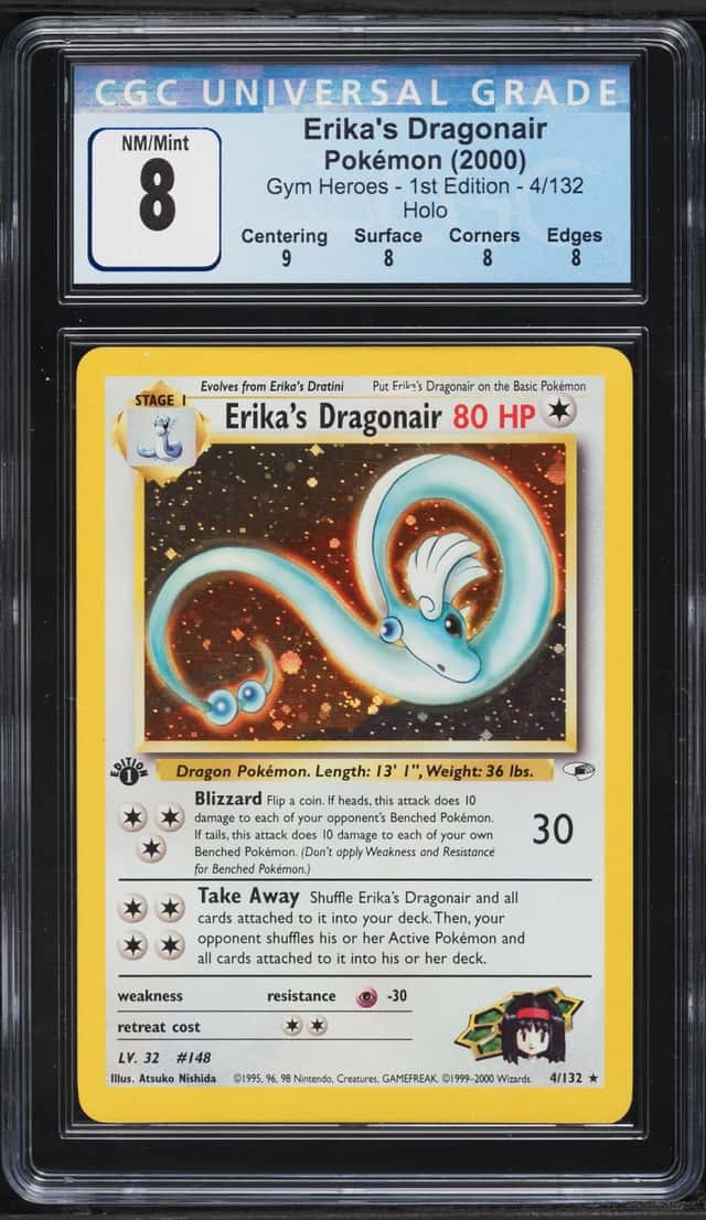 2000 Pokemon Gym Heroes 1st Edition Holo Erika's Dragonair #4 CGC 8 NM-MT
