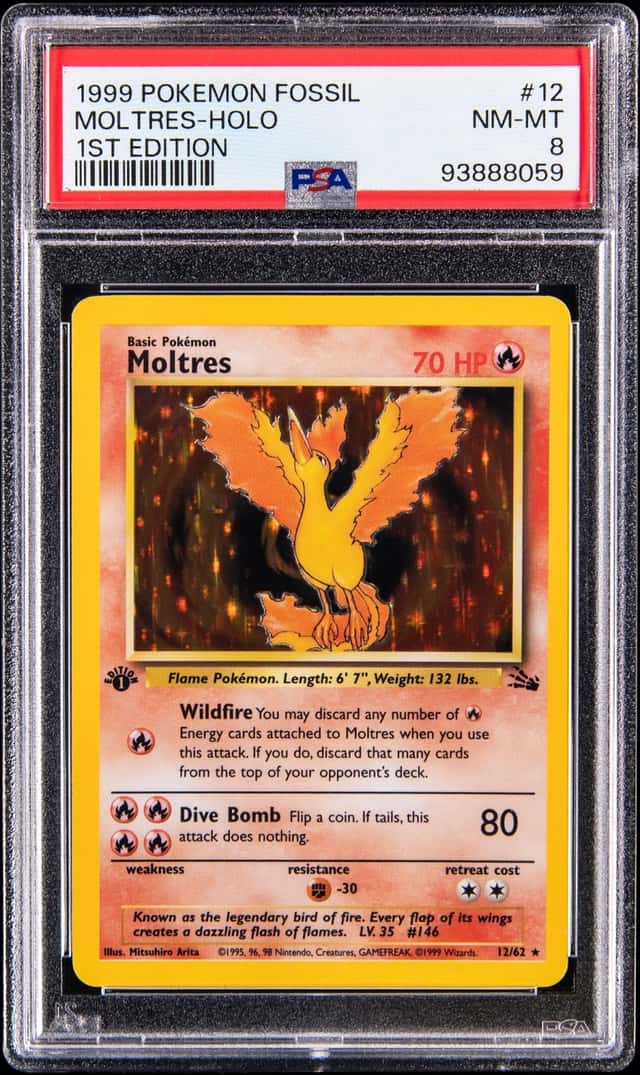 1999 Pokemon Fossil 1st Edition Holo #12 Moltres - PSA NM-MT 8