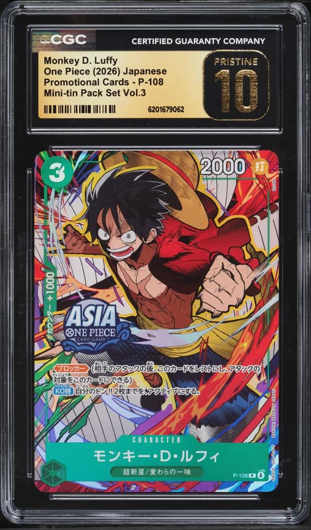 2026 One Piece Japanese Promo Mini-tin Pack Set Vol.3 Monkey D. Luffy #P-108 CGC 10 PRISTINE