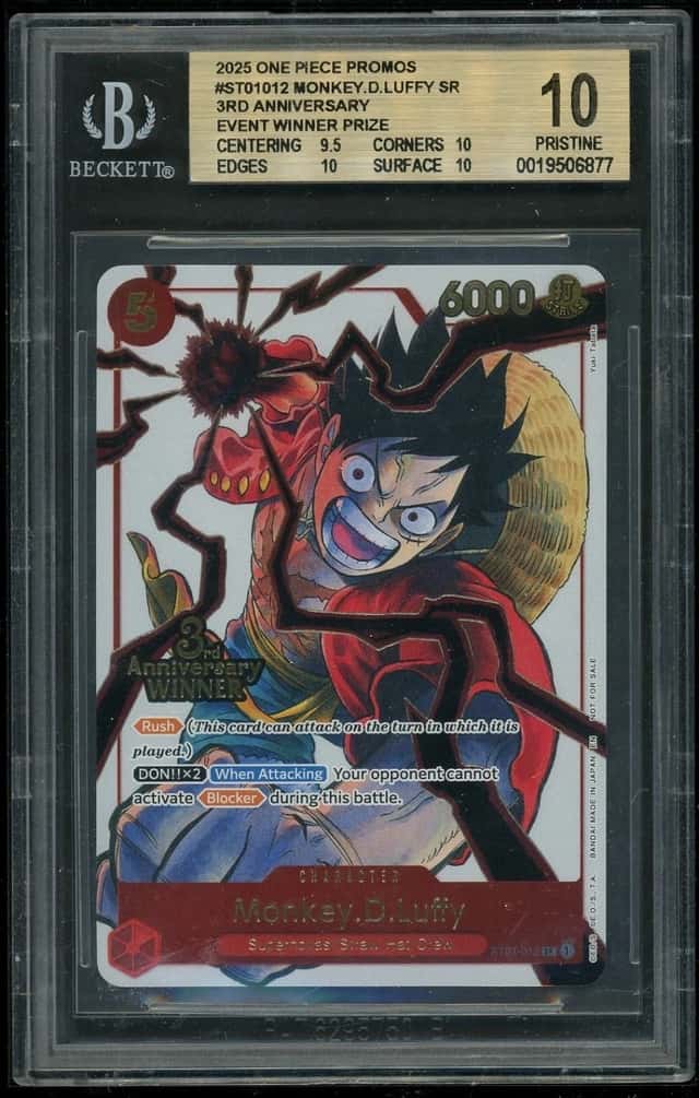 2025 One Piece Promo Monkey.D.Luffy SR 3rd Anniv. Evt. Winner BGS 10