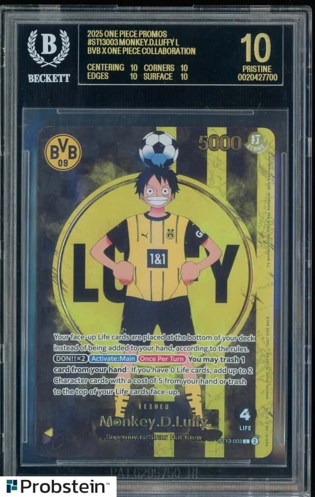 2025 BVB X ONE PIECE MATCH DAY PROMOS #003 MONKEY D. LUFFY BGS 10 BLACK LABEL