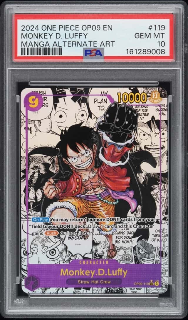 One Piece Monkey D. Luffy Manga Alt Art OP09-119 Emperors English PSA 10