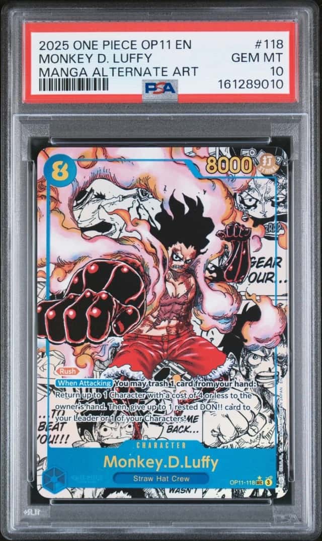 One Piece Monkey D. Luffy Manga Alt Art OP11-118 English Gem Mint PSA 10