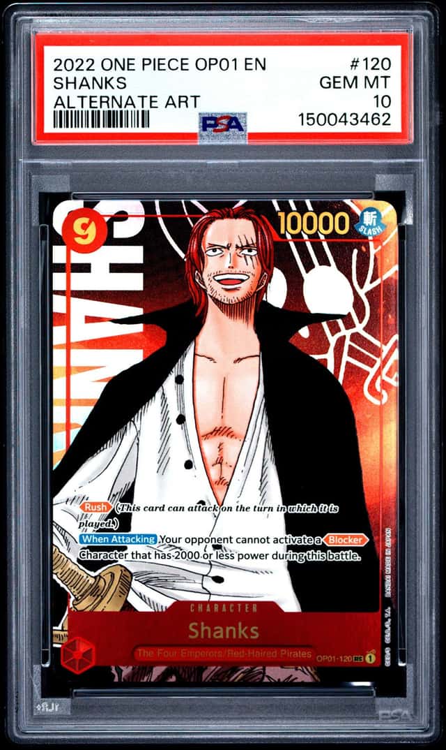 2022 ONE PIECE OP01-ROMANCE DAWN ALTERNATE ART #120 SHANKS PSA 10