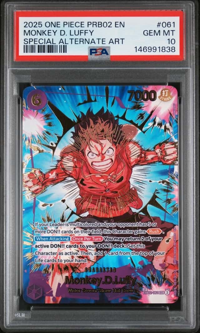One Piece Monkey D. Luffy One Piece Prb02-061 Special Alternate Art PSA 10