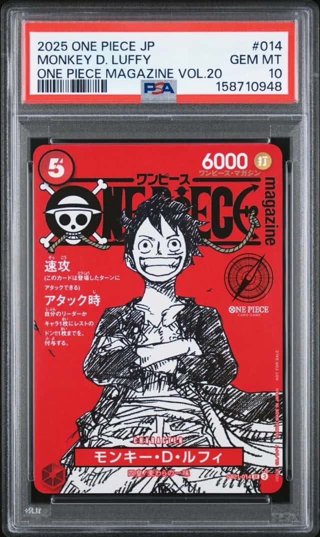 2025 ONE PIECE JAPANESE PROMOS ONE PIECE MAGAZINE VOL.20 MONKEY D. LUFFY PSA 10