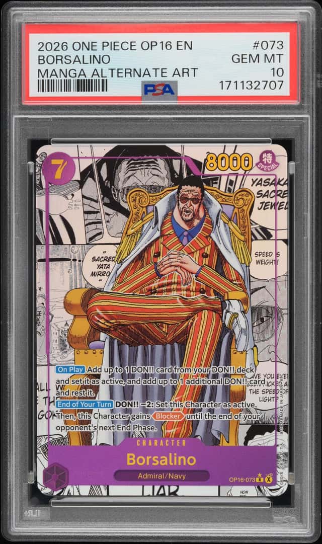 2026 ONE PIECE OP16-THE TIME OF BATTLE MANGA ALTERNATE ART #073 BORSALINO PSA 10