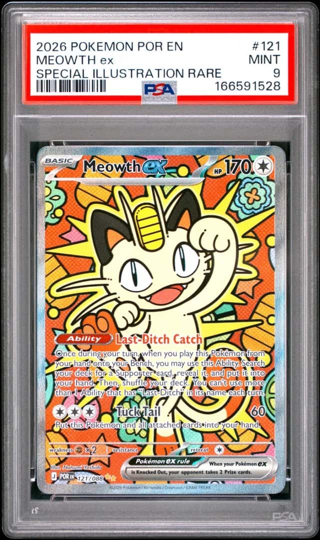2026 POKEMON POR EN-PERFECT ORDER SPECIAL ILLUSTRATION RARE #121 MEOWTH EX PSA 9