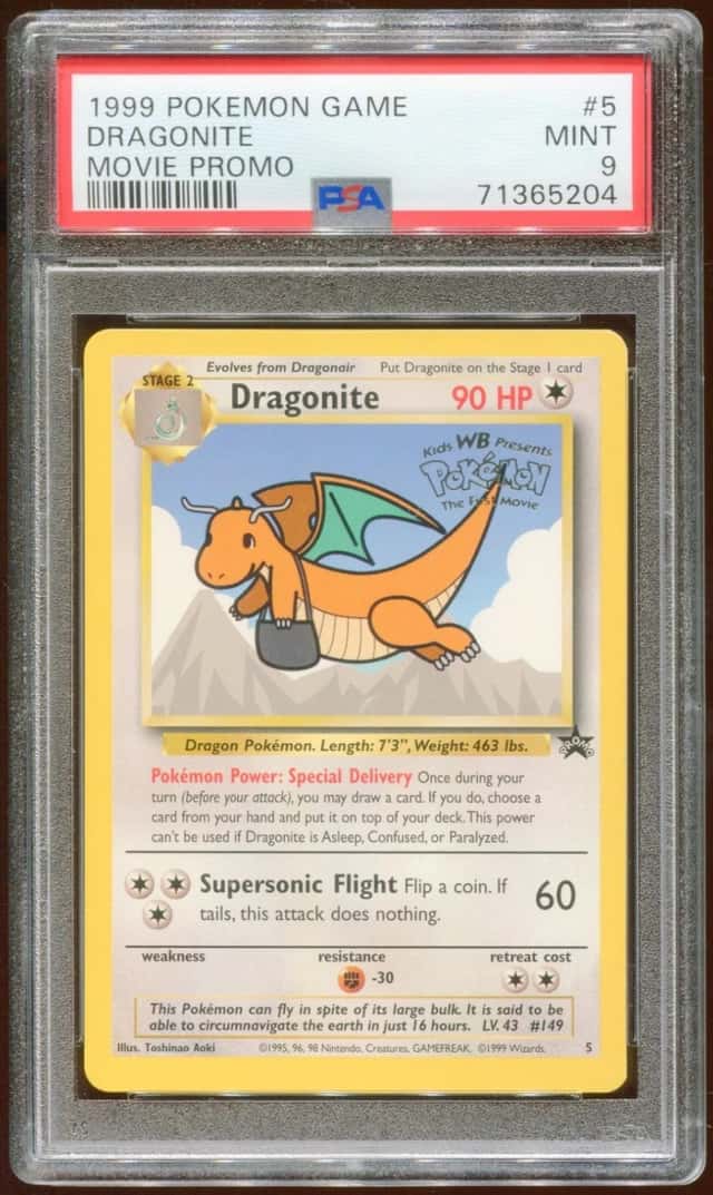 1999 POKEMON MOVIE PROMO DRAGONITE #5 NON HOLO RARE WOTC STAMPED PSA 9 C E8