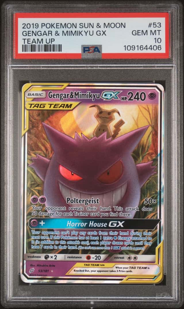 2019 Pokemon Sun & Moon Team Up Gengar Mimikyu Holo #53/181 PSA 10 GEM MINT