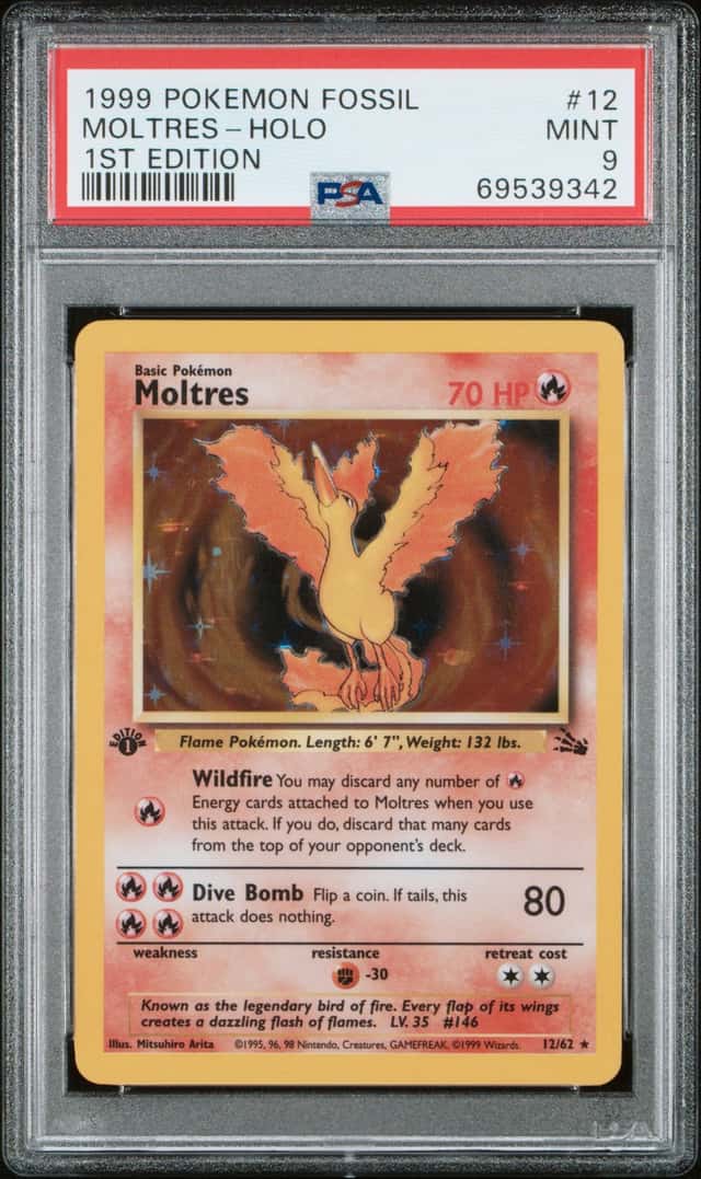 Pokemon 1999 Moltres 12/62 Holo 1st Edition Fossil PSA 9