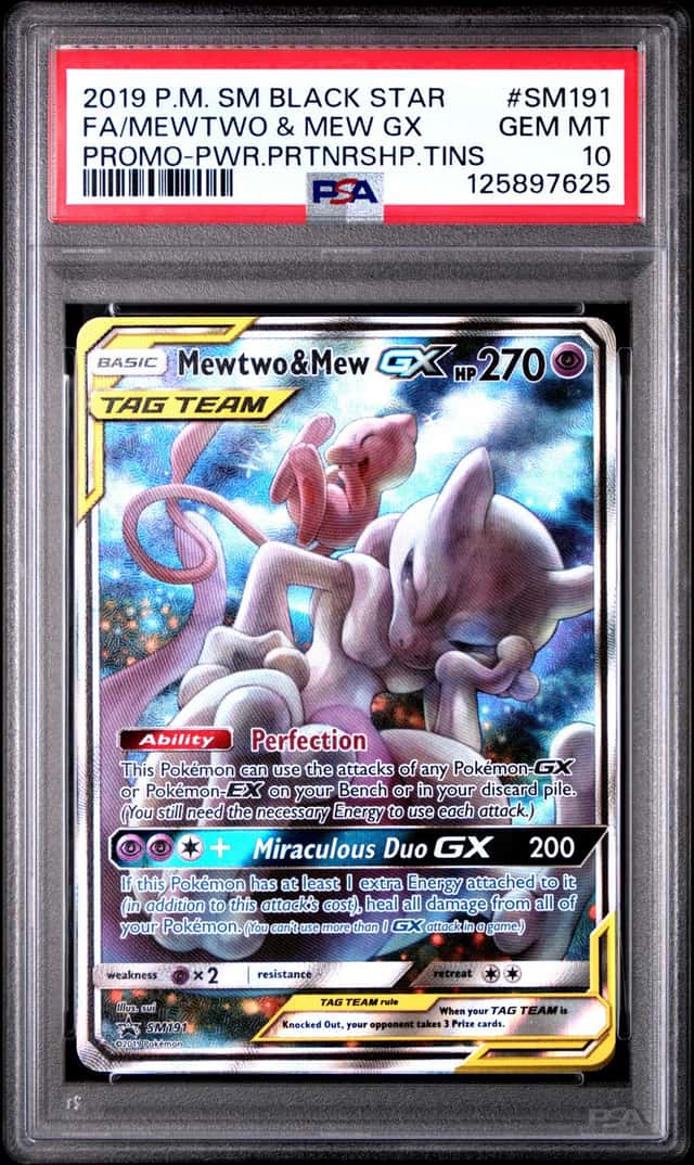 POKEMON FA/MEWTWO & MEW GX 2019 BLK STAR PROMO #SM191 PWR.PRTNRSHP.TINS PSA 10
