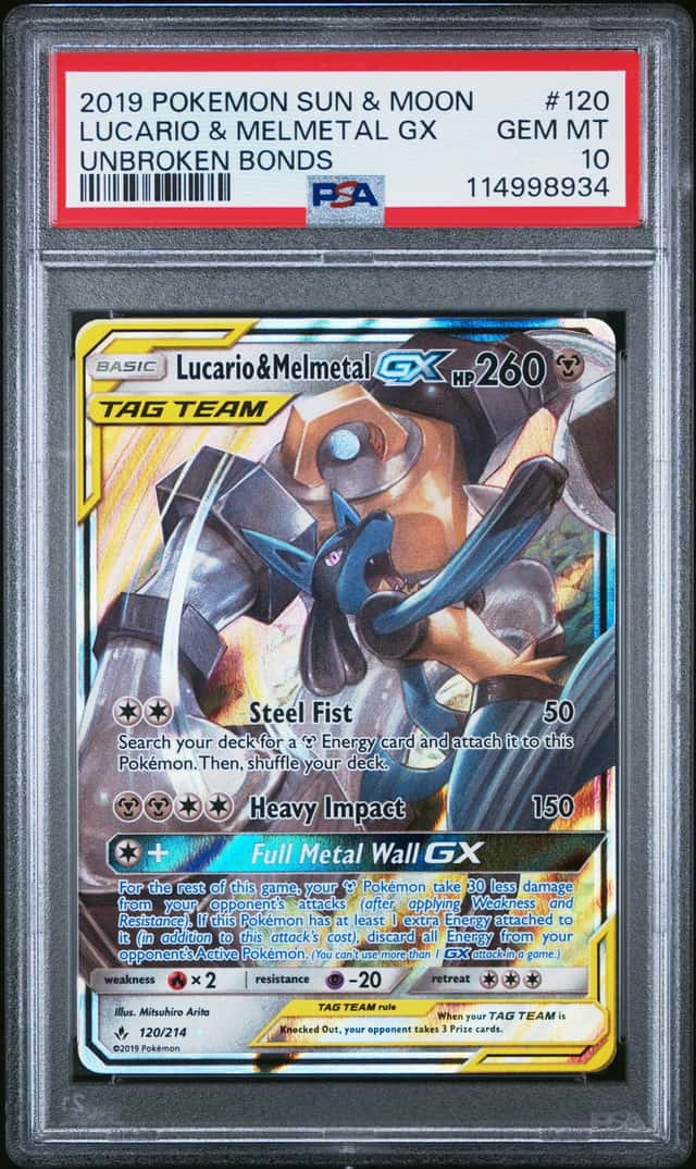 8934 Lucario & Melmetal GX 2019 Pokemon Sun Moon Unbroken Bonds #120 Holo PSA 10