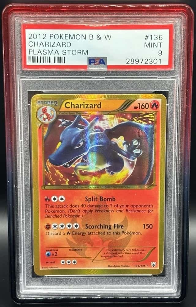 2012 POKEMON BLACK & WHITE PLASMA STORM #136/135 CHARIZARD PSA 9 with guard