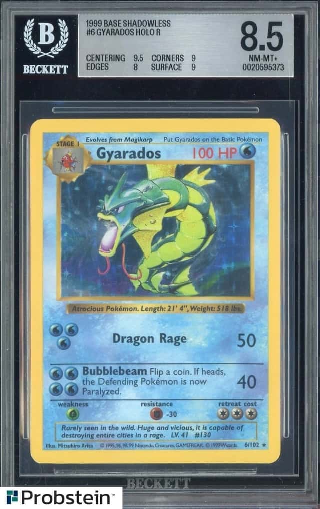 1999 Pokemon Base Set Shadowless #6 Gyarados Holo R BGS 8.5 NM-MT+