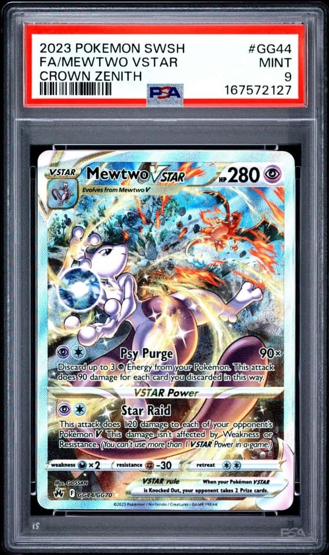 2023 POKEMON SWORD & SHIELD CROWN ZENITH #GG44 FULL ART/MEWTWO VSTAR PSA 9