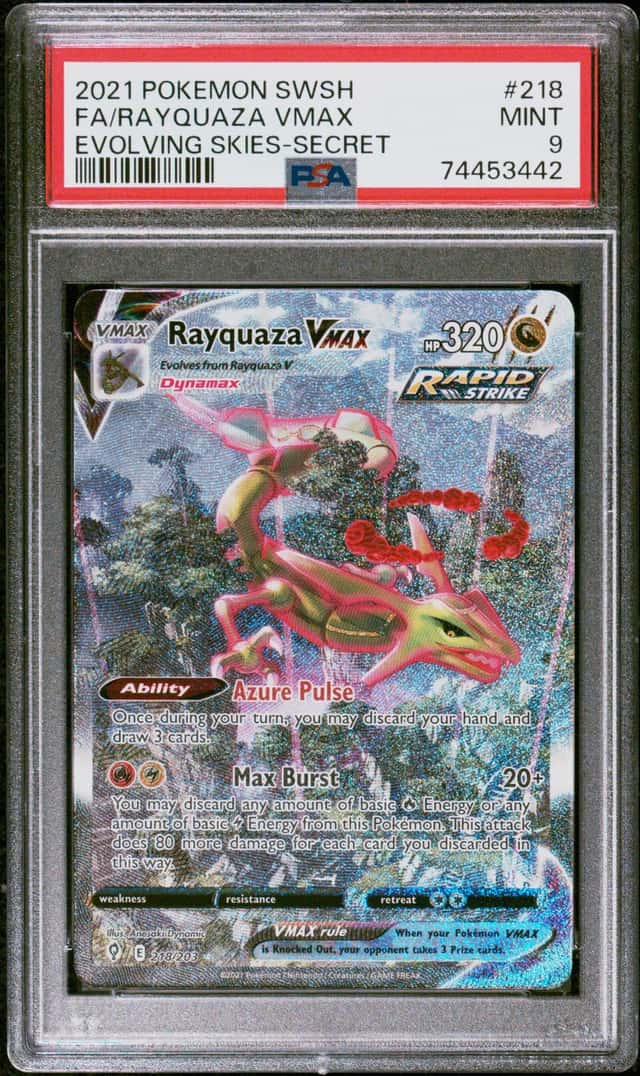 2021 Pokemon SWSH Evolving Skies Secret #218 FA Rayquaza VMAX PSA 9