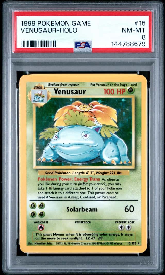 1999 Pokemon Unlimited Venusaur Rare Holo #15/102 PSA 8