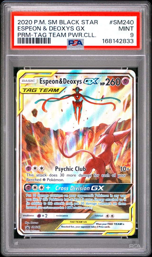 2020 POKEMON SM TAG TEAM POWERS COLLECTION #SM240 ESPEON & DEOXYS GX PSA 9