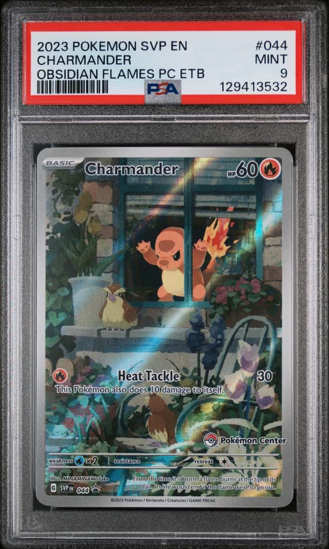 Charmander 44 PSA 9 pokemon center stamp pc stamp obsidian flames 2023 etb promo