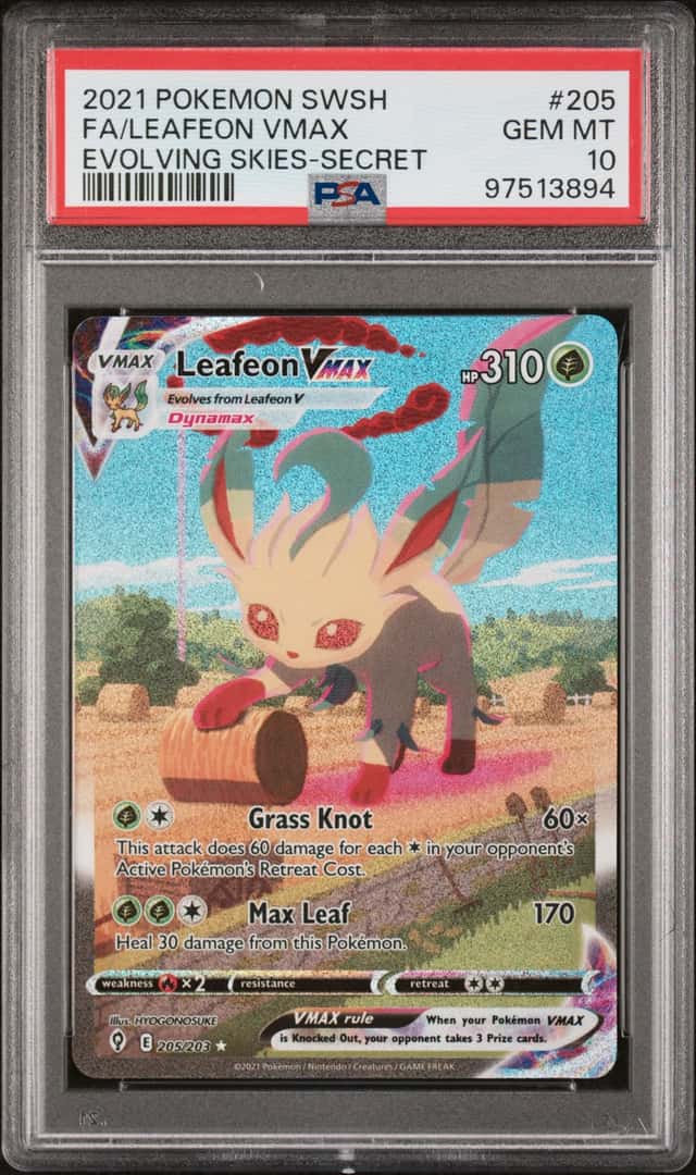 Pokemon Leafeon Vmax Evolving Skies 205/203 Secret Rare Full Alt Art PSA 10