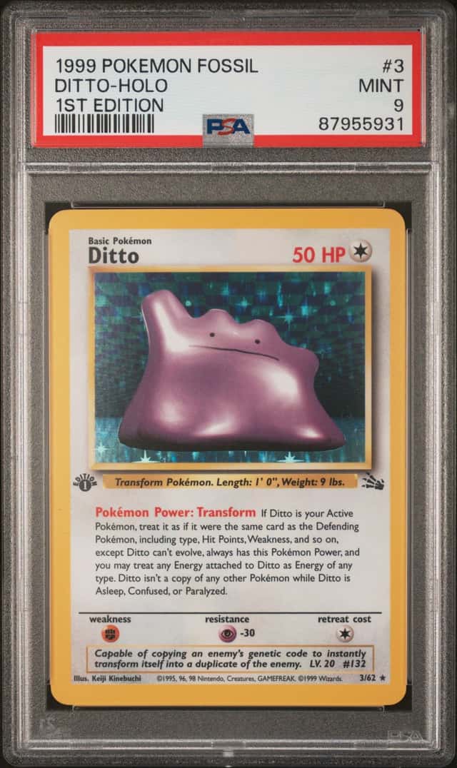 Pokemon Ditto Holo Fossil 3/62 1st Edition PSA 9 Mint