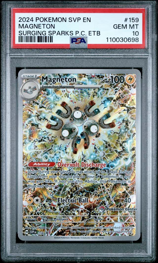 2024 POKEMON SURGING SPARKS POKEMON CENTER ETB #159 MAGNETON PSA 10