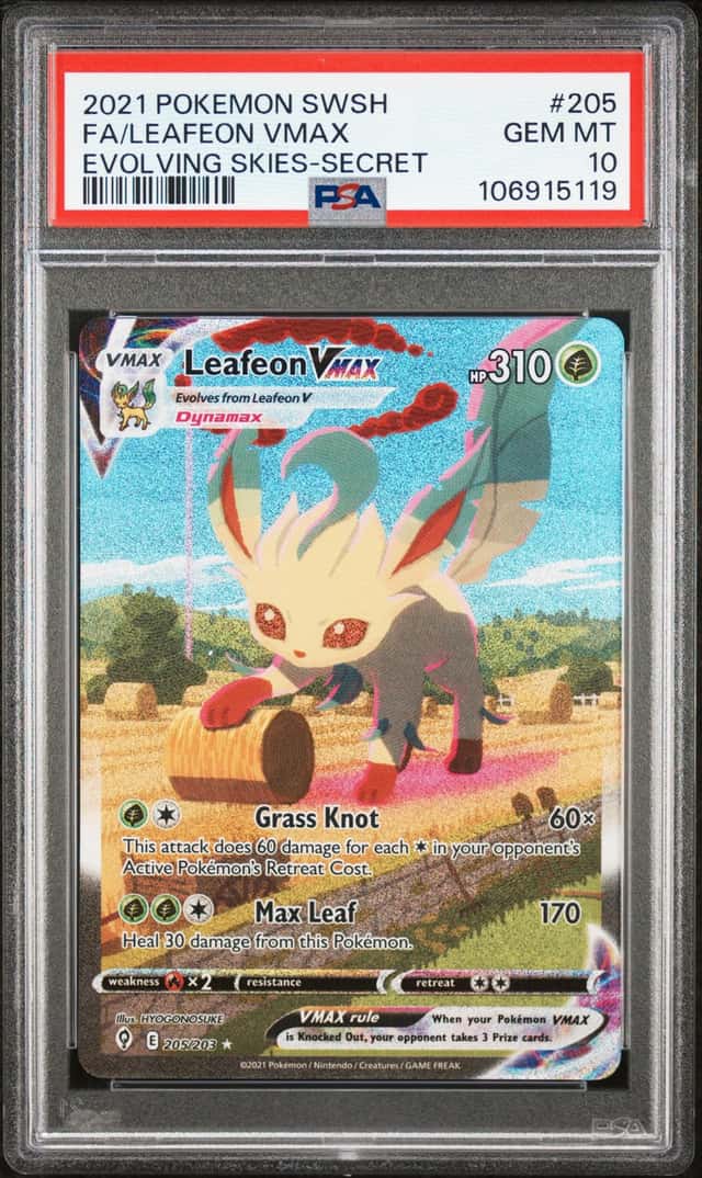 Pokemon Leafeon Vmax Evolving Skies 205/203 Secret Rare Full Alt Art PSA 10