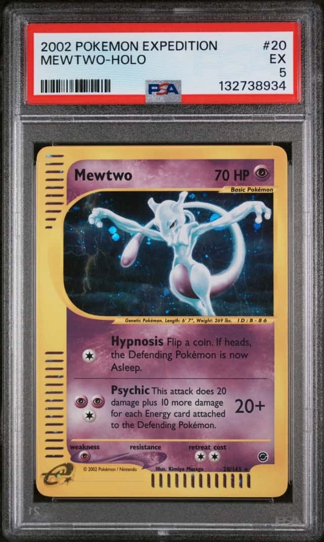 2002 POKEMON EXPEDITION #20 MEWTWO-HOLO PSA 5 + GradedGuard