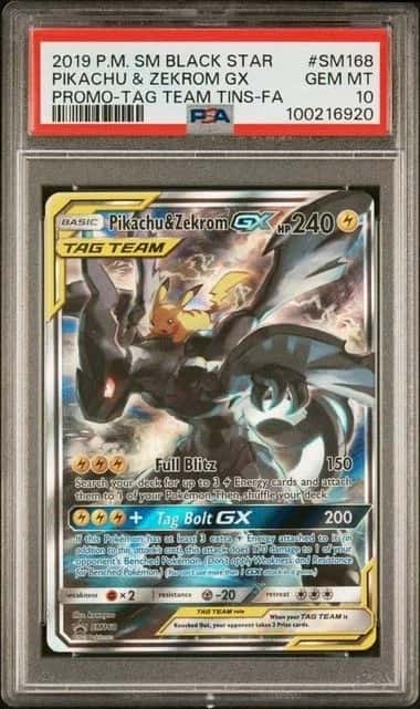 2019 Pokemon SM BSP Tag Team Tins #SM168 Pikachu & Zekrom GX PSA 10