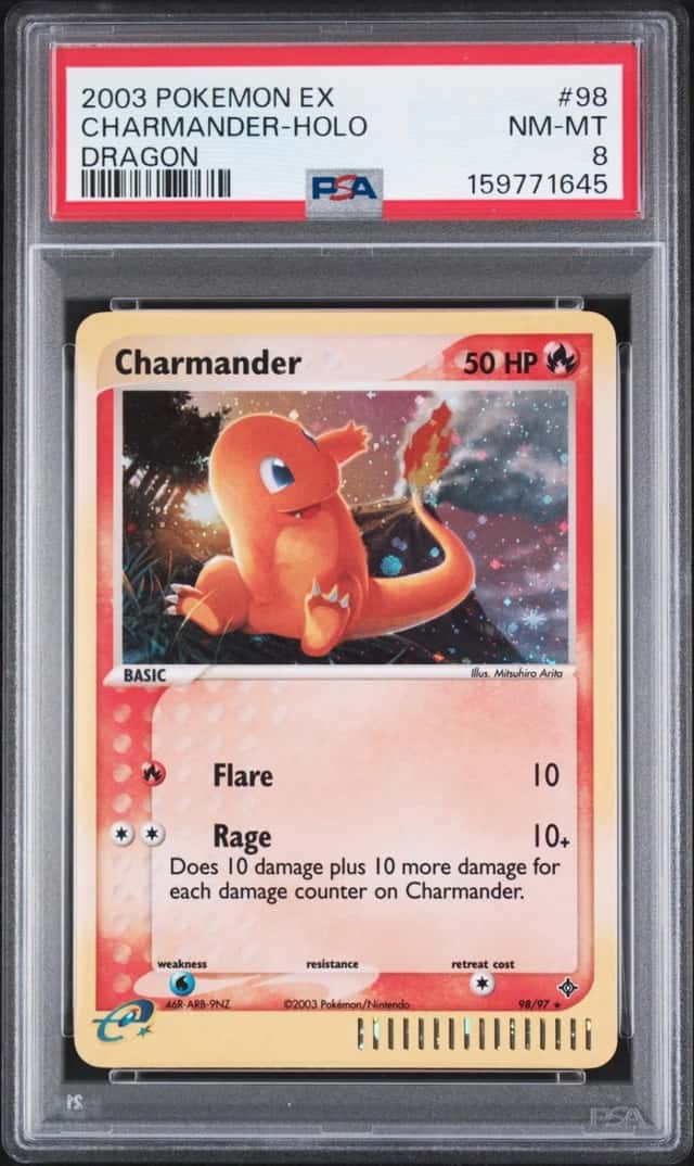 2003 POKEMON EX DRAGON #98 CHARMANDER-HOLO PSA 8