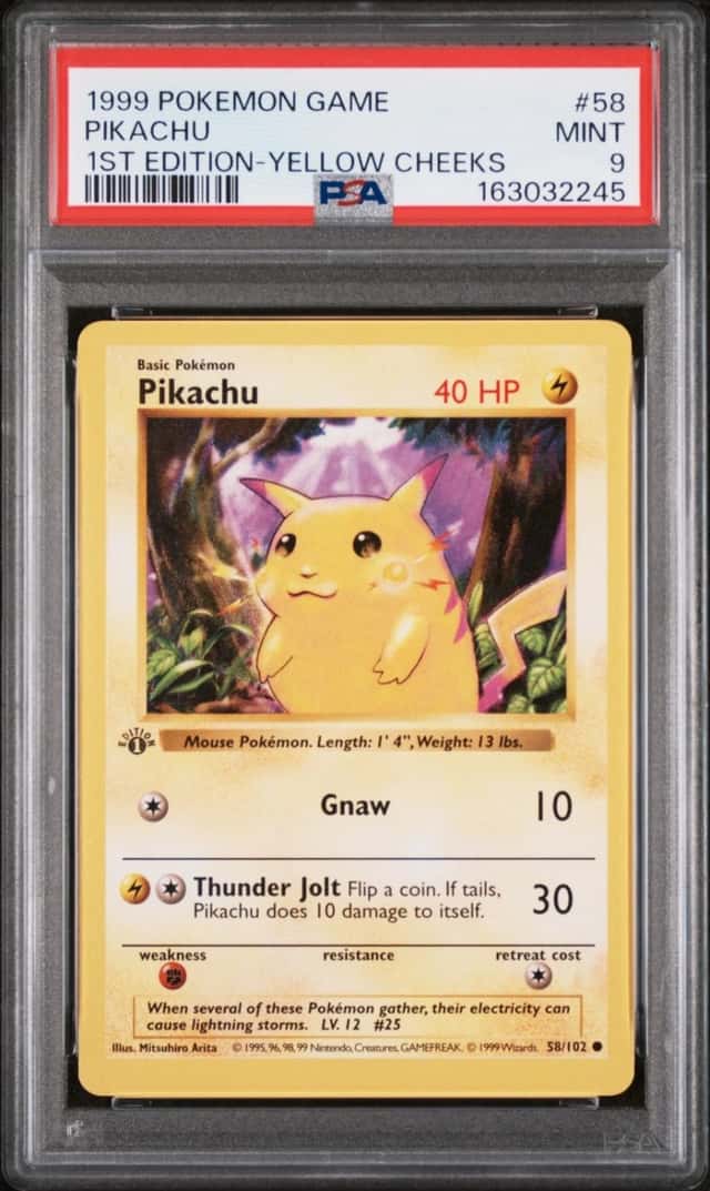 1999 POKEMON BASE SET 1ST EDITION-YELLOW CHEEKS #58 PIKACHU PSA 9