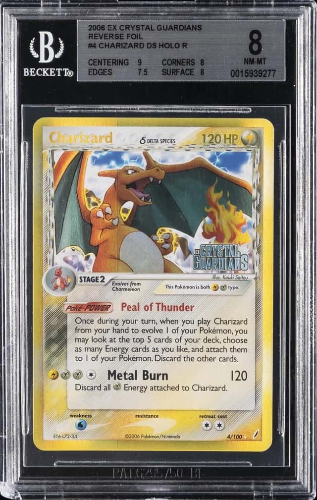 2006 POKEMON EX CRYSTAL GUARDIANS REVERSE FOIL #4 CHARIZARD BGS 8
