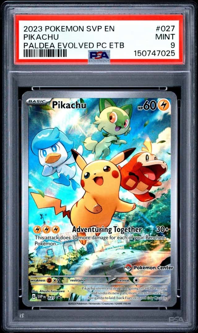 2023 POKEMON PALDEA EVOLVED POKEMON CENTER ETB PROMO #027 PIKACHU PSA 9