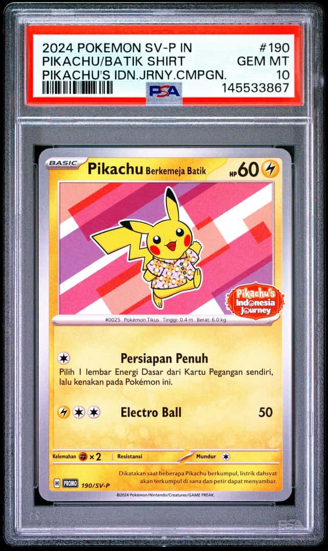 2024 POKEMON INDONESIAN SV-P PROMO #190 PIKACHU IN BATIK SHIRT PSA 10