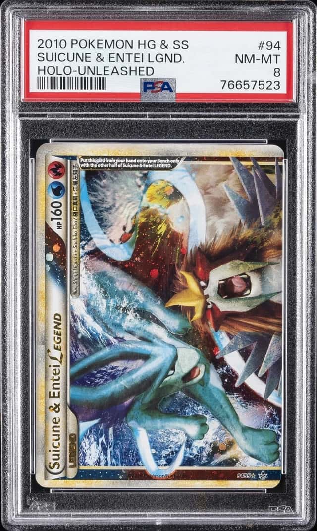 2010 POKEMON HEARTGOLD & SOULSILVER UNLEASHED SUICUNE & ENTEI LEGEND-HOLO PSA 8