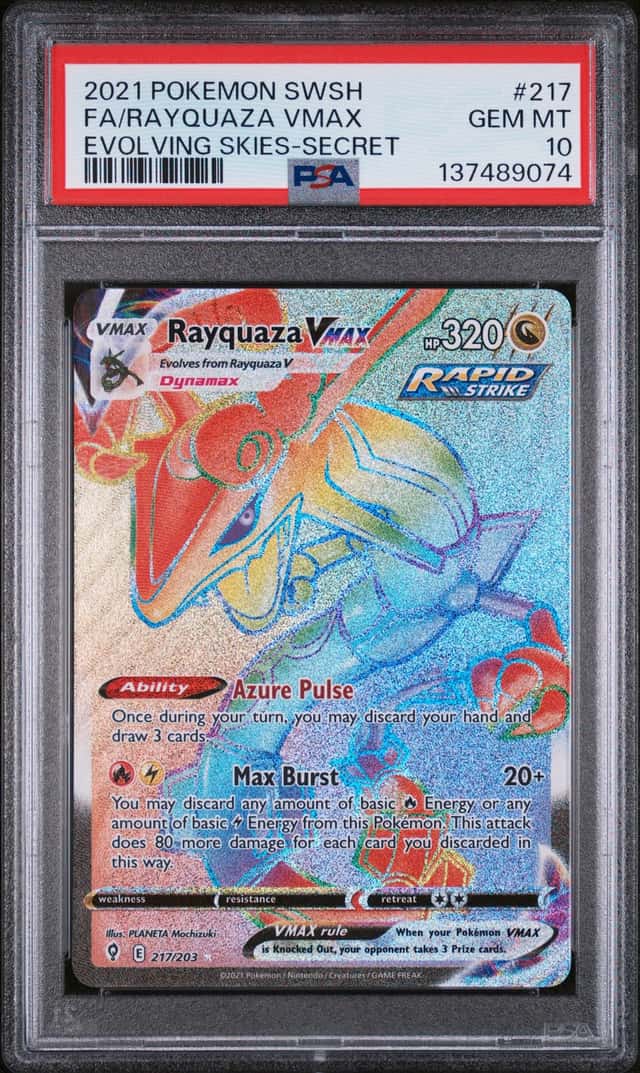 2021 POKEMON SWORD & SHIELD EVOLVING SKIES SECRET FULL ART/RAYQUAZA VMAX PSA 10