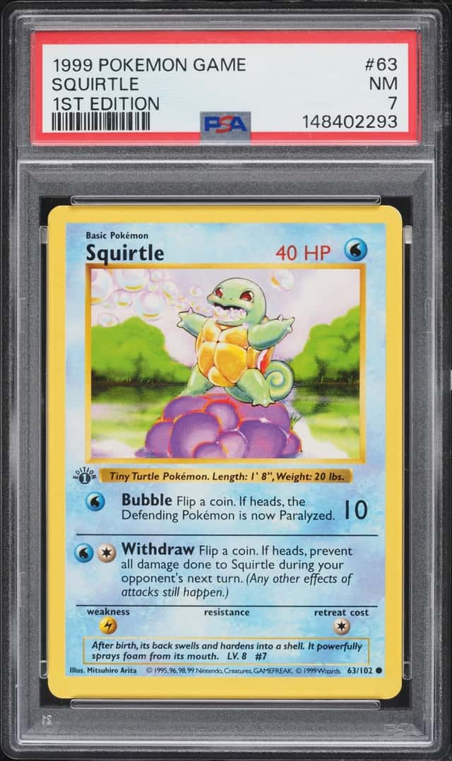 1999 Pokemon Base Set Shadowless 1st Edition Squirtle #63 PSA 7 NRMT