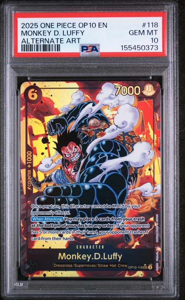 2025 ONE PIECE OP10-ROYAL BLOOD ALTERNATE ART #118 MONKEY D. LUFFY PSA 10