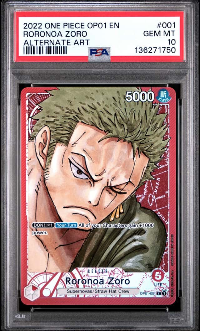 ONE PIECE RORONOA ZORO 2022 OP01-ROMANCE DAWN #001 ALT ART PSA 10