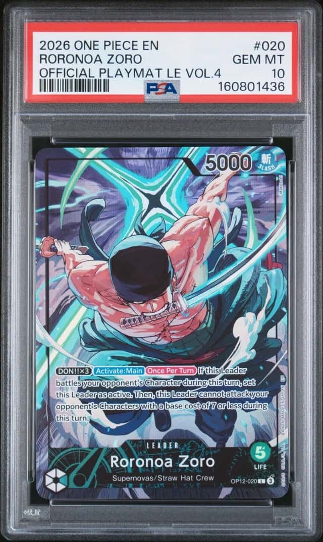 2026 ONE PIECE PROMOS OFFICIAL PLAYMAT LIMITED EDITION VOL.4 RORONOA ZORO PSA 10