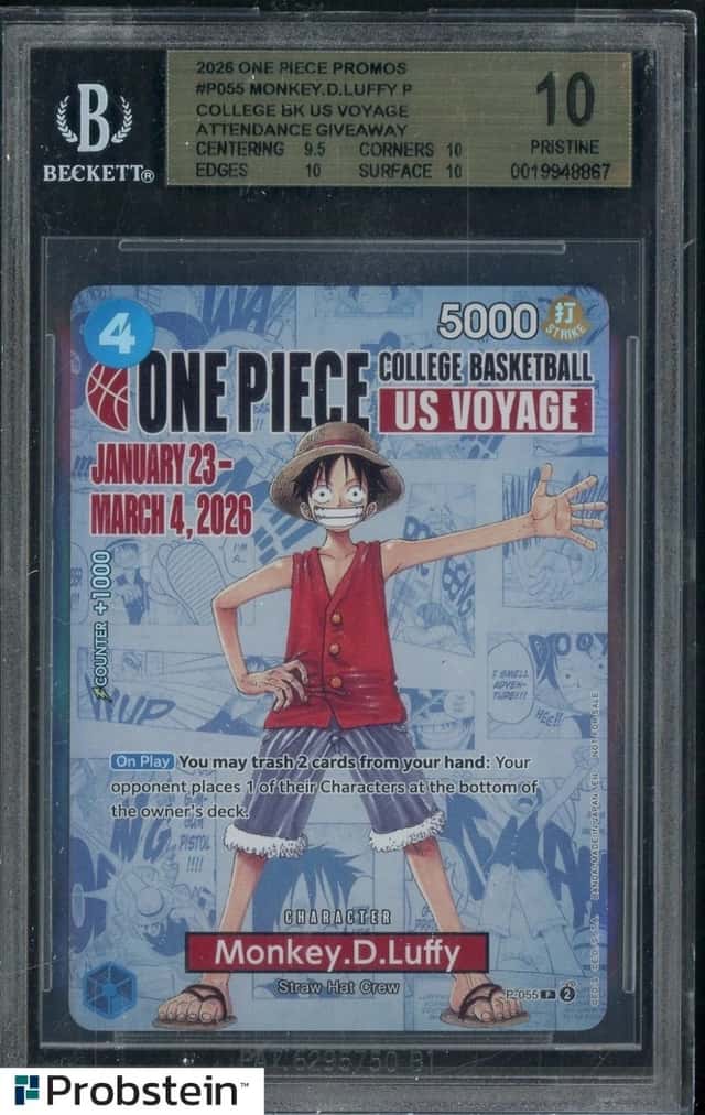 2026 One Piece EN College Basketball US Voyage Monkey D Luffy BGS 10 PRISTINE