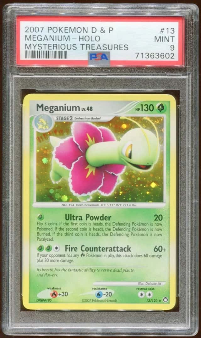 2007 POKEMON D & P MYSTERIOUS TREASURES MEGANIUM #13/123 HOLO FOIL PSA 9 A E8