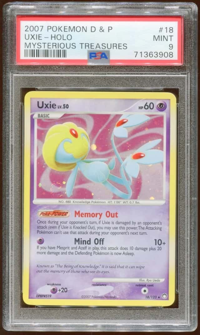 2007 POKEMON D & P MYSTERIOUS TREASURES UXIE LV. 50 #18/123 HOLO PSA 9 B E8